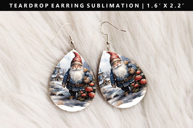 Gnome Teardrop Earring Sublimation PNG Design