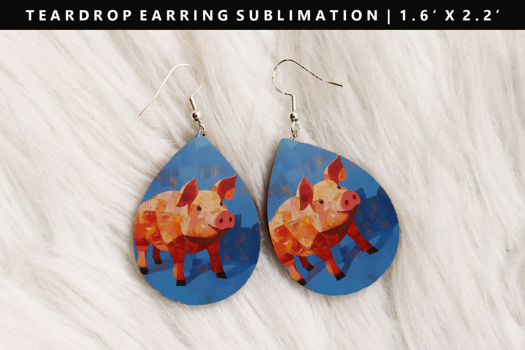 Pig Teardrop Earring Sublimation PNG Design