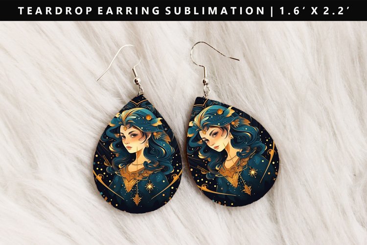 Zodiac Sign Teardrop Earring Sublimation PNG Design
