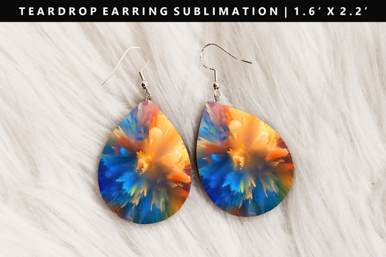 Rainbow Teardrop Earring Sublimation PNG Design