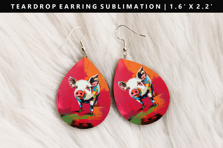 Pig Teardrop Earring Sublimation PNG Design