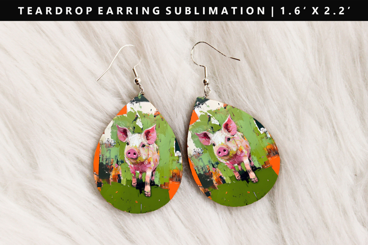 Pig Teardrop Earring Sublimation PNG Design