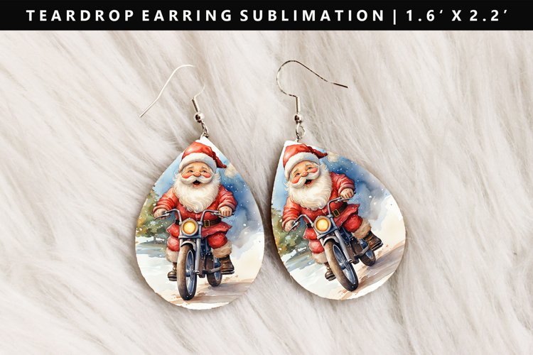 Funny Santa Teardrop Earring Sublimation PNG Design