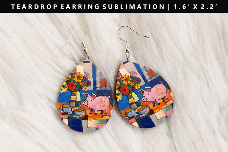 Pig Teardrop Earring Sublimation PNG Design