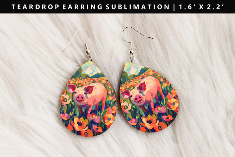 Pig Teardrop Earring Sublimation PNG Design