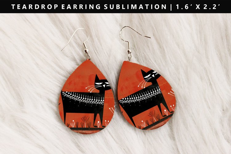 Funny Cat Teardrop Earring Sublimation PNG Design