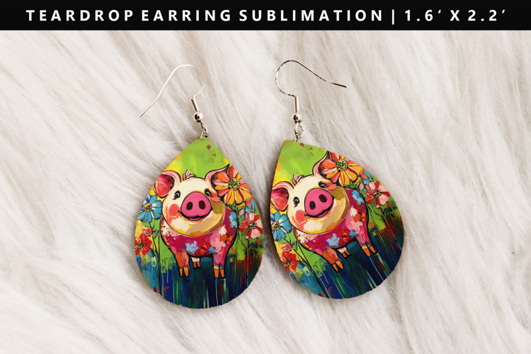 Pig Teardrop Earring Sublimation PNG Design