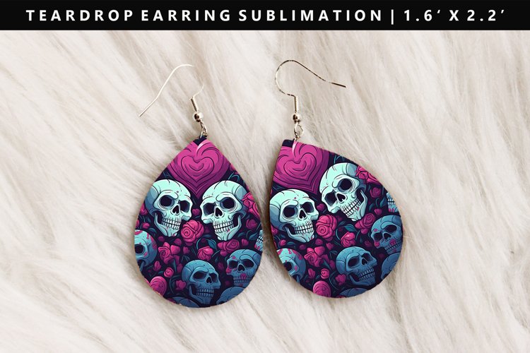Skull Teardrop Earring Sublimation PNG Design