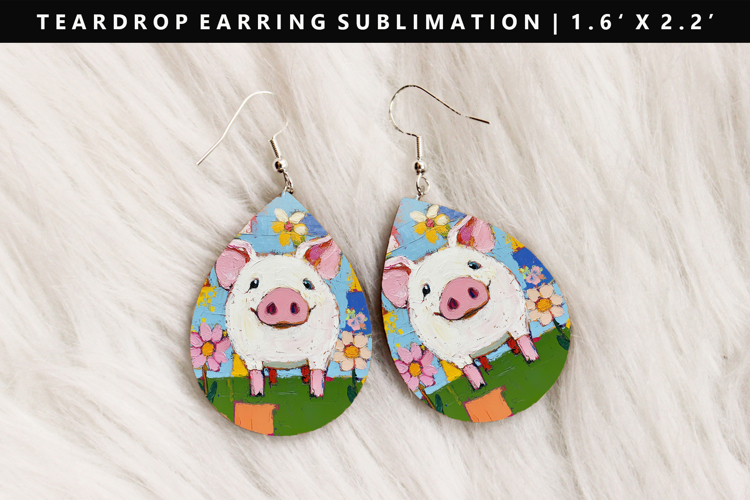 Pig Teardrop Earring Sublimation PNG Design