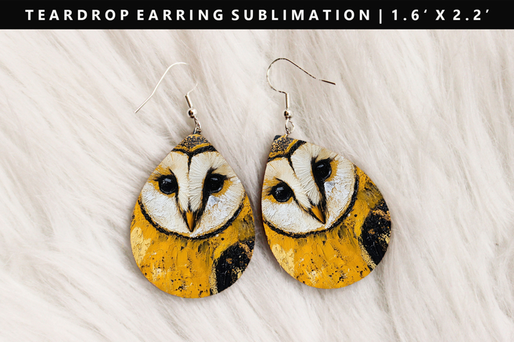 Owl Teardrop Earring Sublimation PNG Design