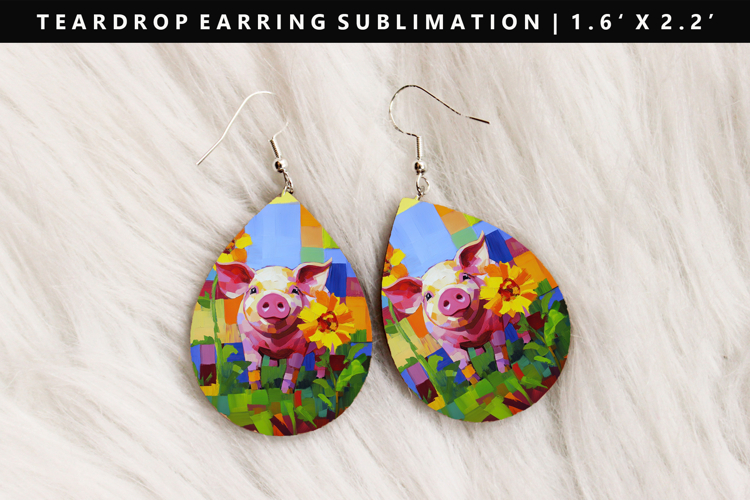 Pig Teardrop Earring Sublimation PNG Design