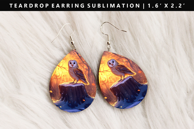 Owl Teardrop Earring Sublimation PNG Design