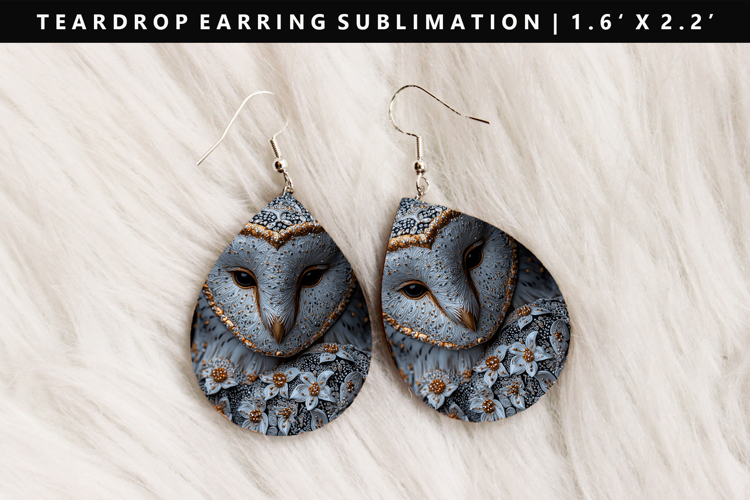 Owl Teardrop Earring Sublimation PNG Design