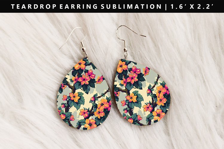 Flower Teardrop Earring Sublimation PNG Design