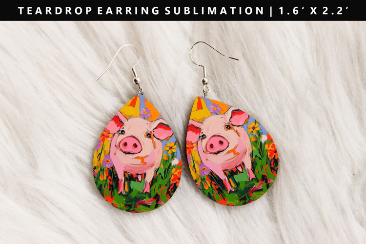 Pig Teardrop Earring Sublimation PNG Design
