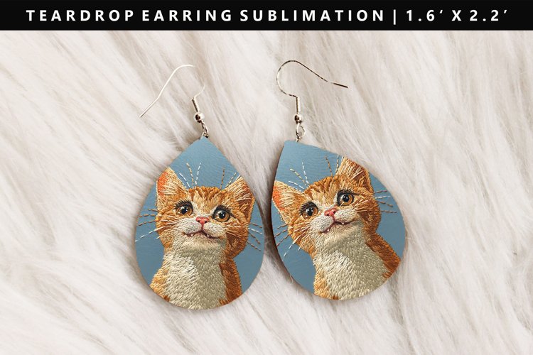 Funny Cat Teardrop Earring Sublimation PNG Design