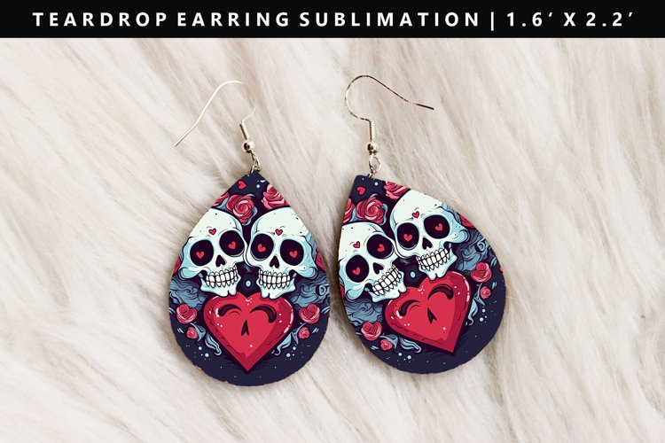 Skull Teardrop Earring Sublimation PNG Design (2923211)