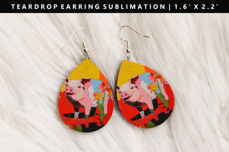 Pig Teardrop Earring Sublimation PNG Design