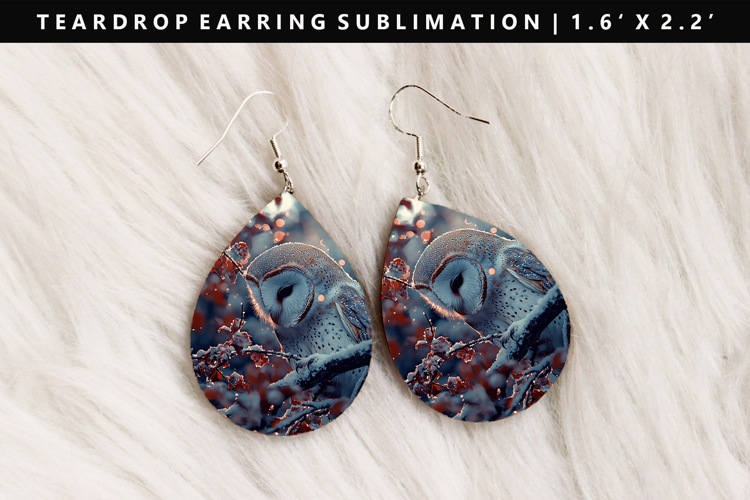 Owl Teardrop Earring Sublimation PNG Design