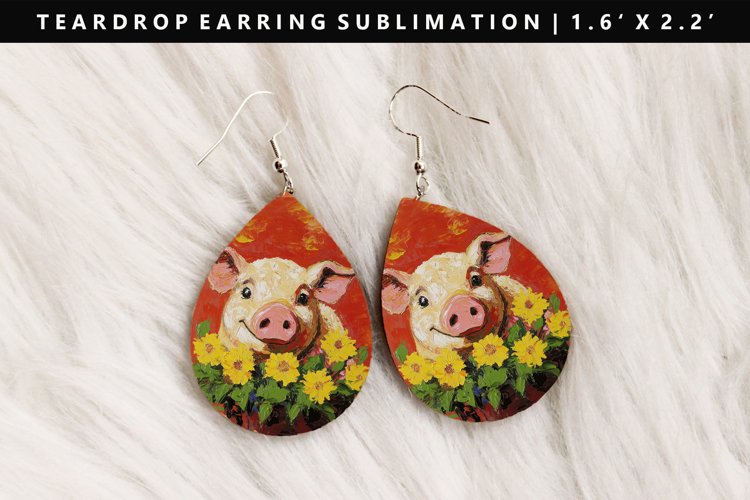 Pig Teardrop Earring Sublimation PNG Design