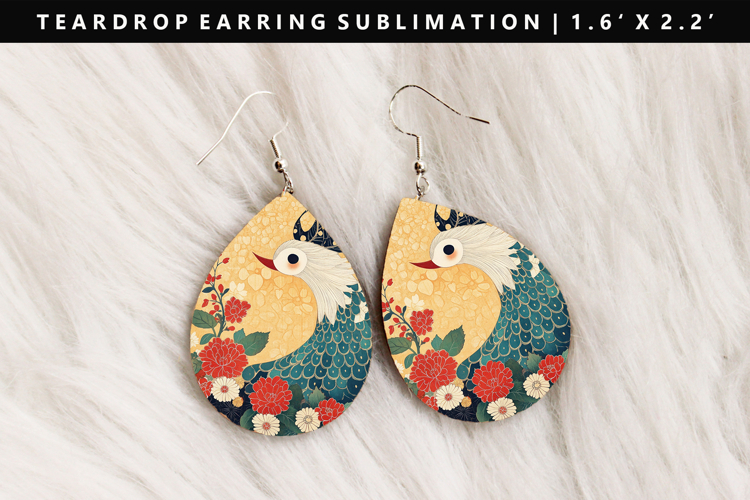 Hanafuda Teardrop Earring Sublimation PNG Design