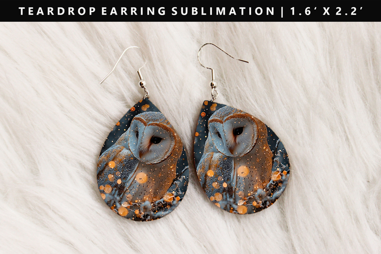 Owl Teardrop Earring Sublimation PNG Design