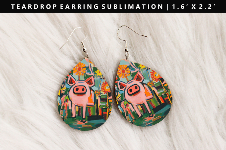 Pig Teardrop Earring Sublimation PNG Design