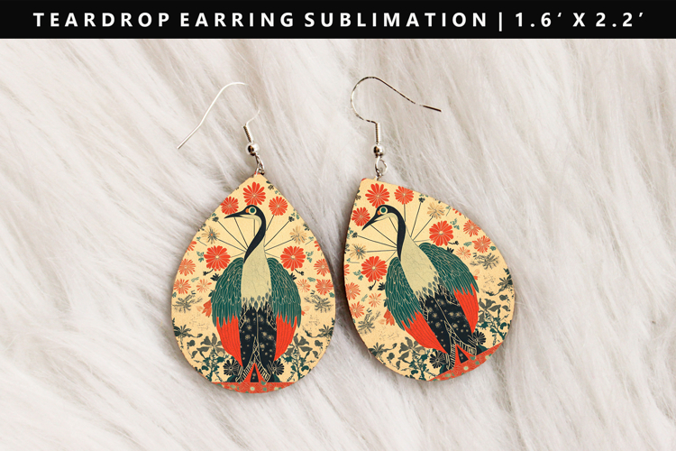 Hanafuda Teardrop Earring Sublimation PNG Design