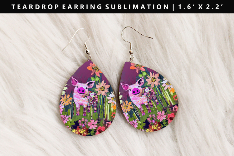 Pig Teardrop Earring Sublimation PNG Design