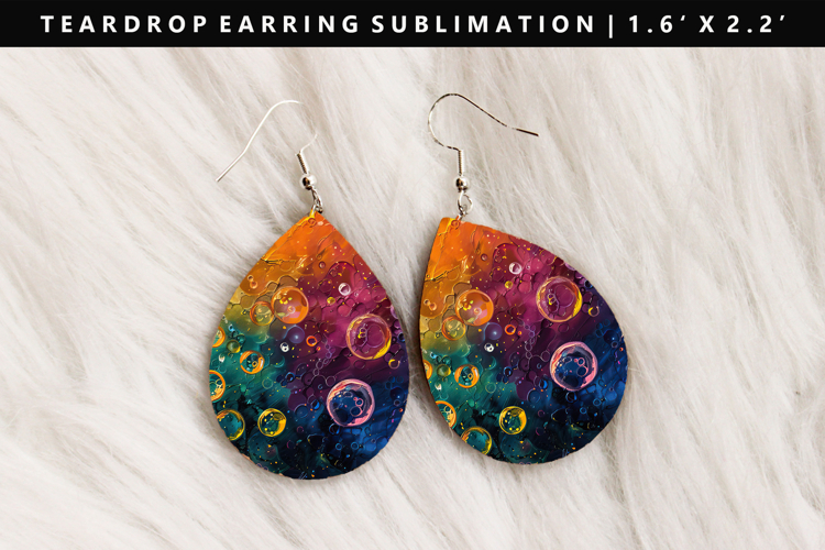 Rainbow Teardrop Earring Sublimation PNG Design
