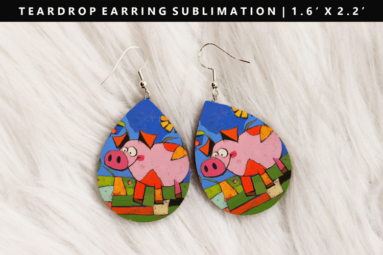 Pig Teardrop Earring Sublimation PNG Design
