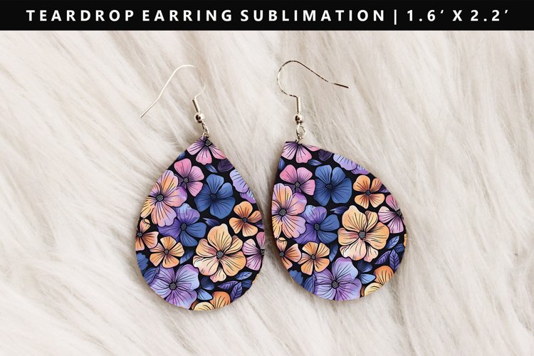 Flower Teardrop Earring Sublimation PNG Design