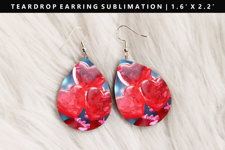 Puff Heart Teardrop Earring Sublimation PNG Design