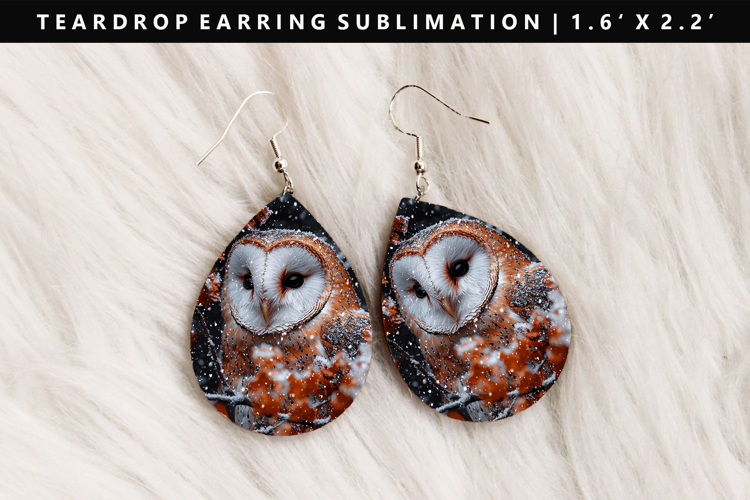 Owl Teardrop Earring Sublimation PNG Design