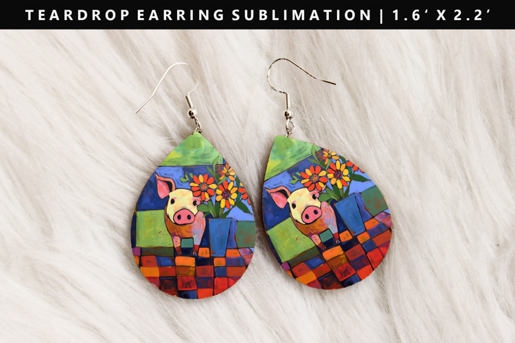 Pig Teardrop Earring Sublimation PNG Design