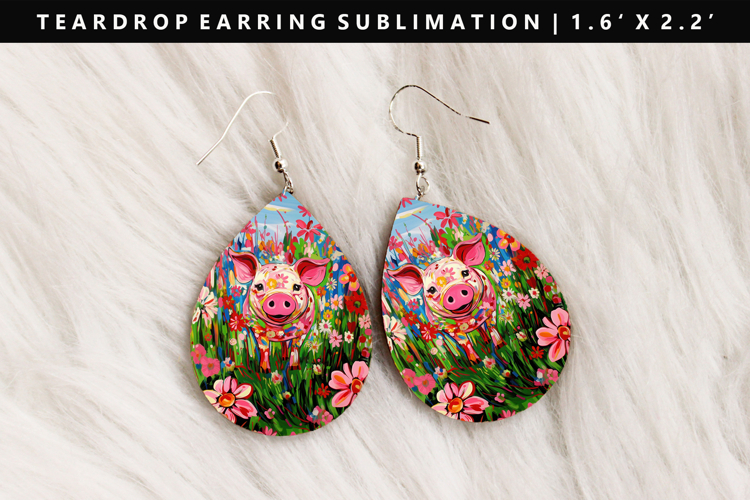 Pig Teardrop Earring Sublimation PNG Design