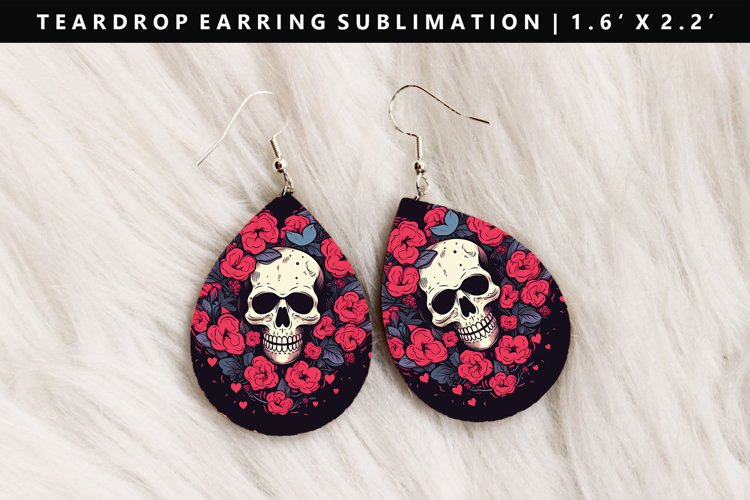 Skull Teardrop Earring Sublimation PNG Design (2923228)