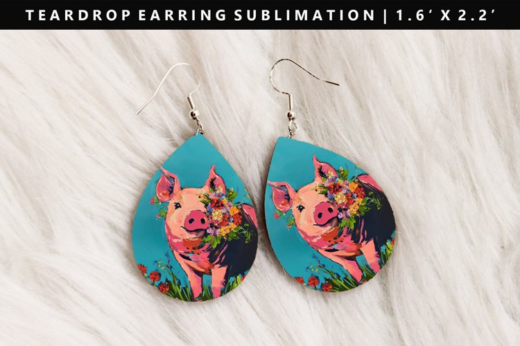 Pig Teardrop Earring Sublimation PNG Design