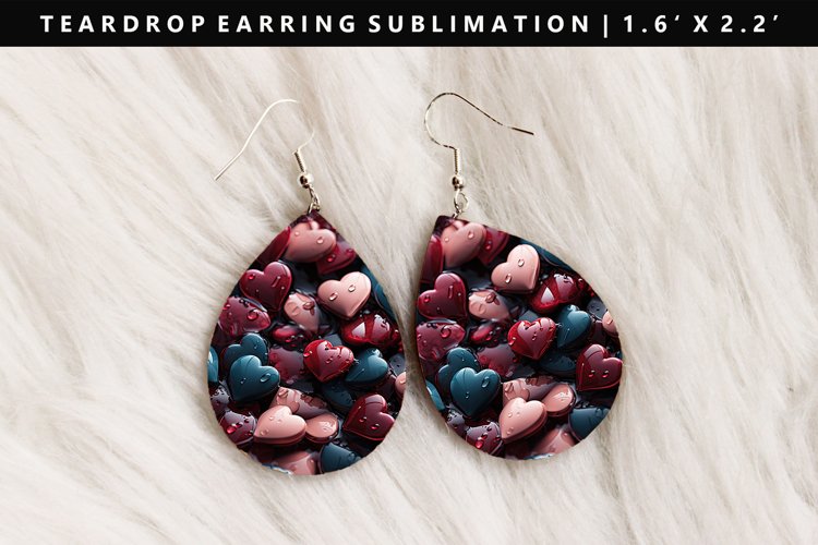 Heart Teardrop Earring Sublimation PNG Design