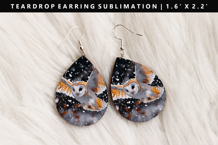 Owl Teardrop Earring Sublimation PNG Design