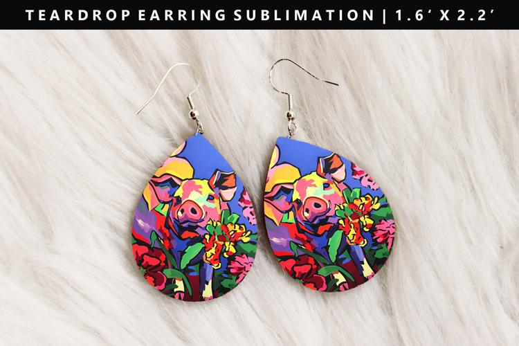 Pig Teardrop Earring Sublimation PNG Design