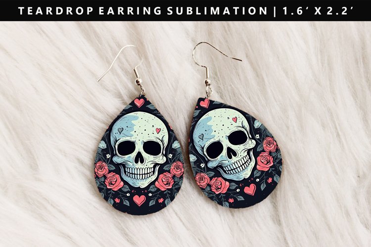 Skull Teardrop Earring Sublimation PNG Design (2923234)