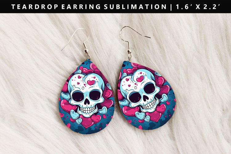 Skull Teardrop Earring Sublimation PNG Design