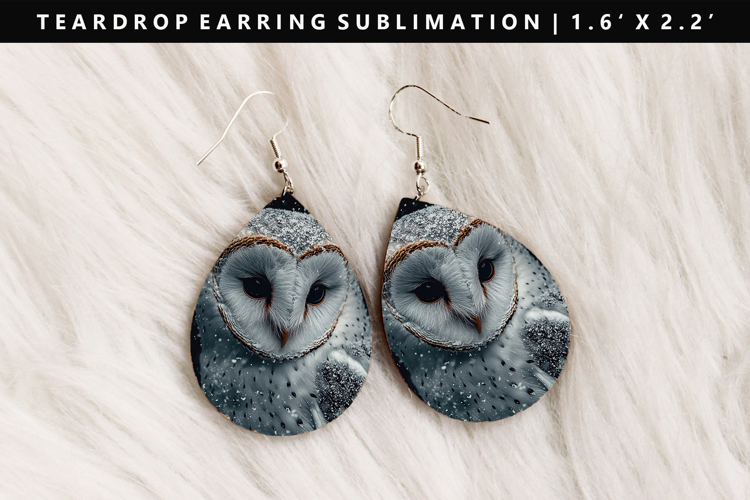Owl Teardrop Earring Sublimation PNG Design