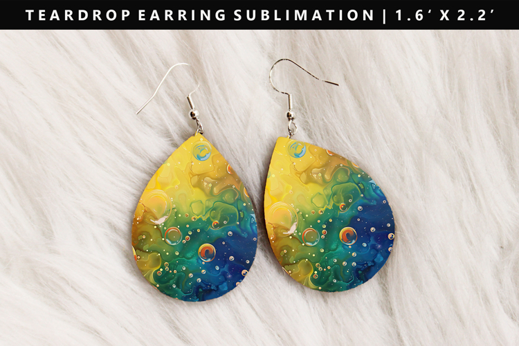 Rainbow Teardrop Earring Sublimation PNG Design