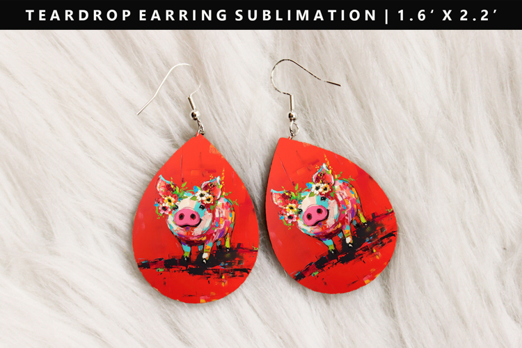 Pig Teardrop Earring Sublimation PNG Design