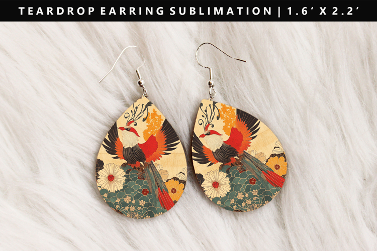 Hanafuda Teardrop Earring Sublimation PNG Design