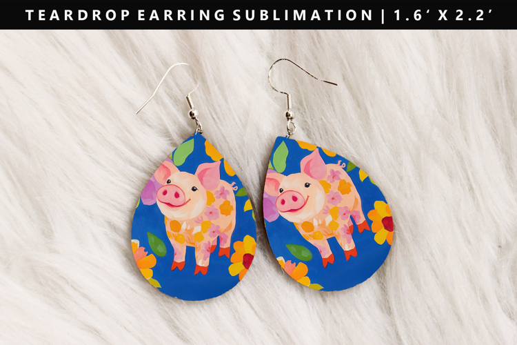 Pig Teardrop Earring Sublimation PNG Design