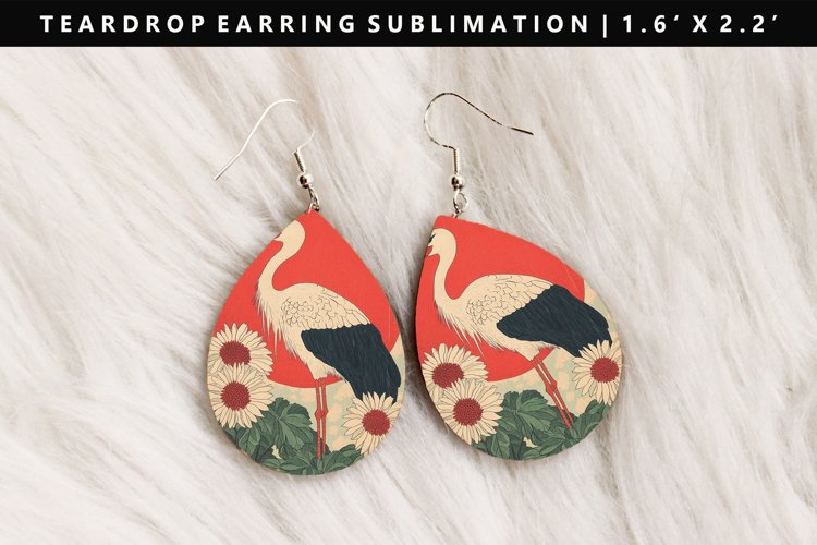 Hanafuda Teardrop Earring Sublimation PNG Design