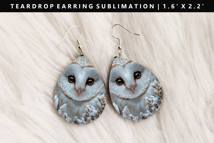 Owl Teardrop Earring Sublimation PNG Design